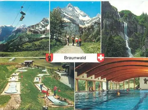 Mini-golf related multi view postcard Braunwald Switzerland