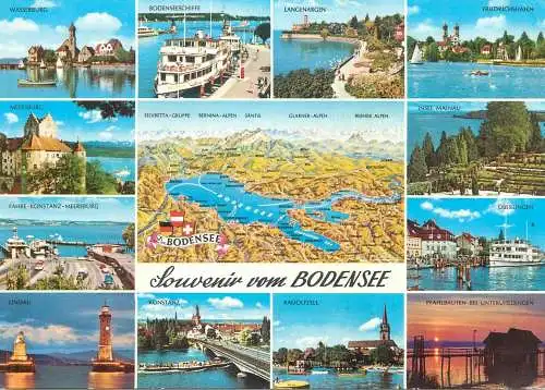 Postcard Germany Bodensee multi view lighthouse clocktower