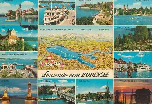 Postcard Germany Bodensee multi view lighthouse clocktower