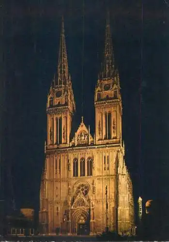 Postcard Croatia Zagreb 1968 cathedral night view