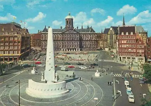 Postcard Netherlands Amsterdam Dam with Royal Palace and National monument