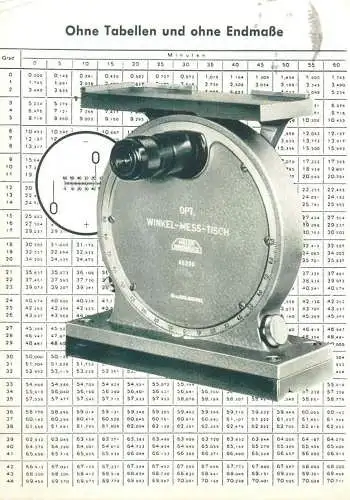 Ohne Tabellen und ohne Endmasse winkel-mess-tisch optischen Winkel-Messtisch Miller Innsbruck 1955