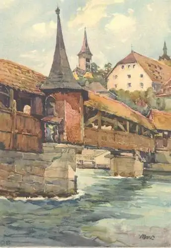 Swiss scenic postcard signed Marc - Luzern