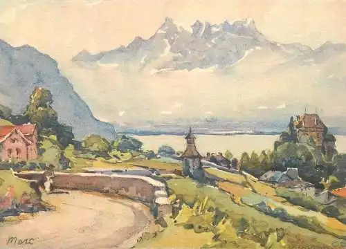 Swiss scenic postcard signed Marc - Chatelard et Dents du Midi