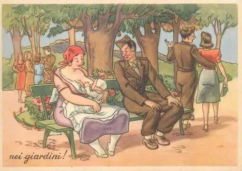 Military humour Italy caricature soldier`s dream " nei giardini "