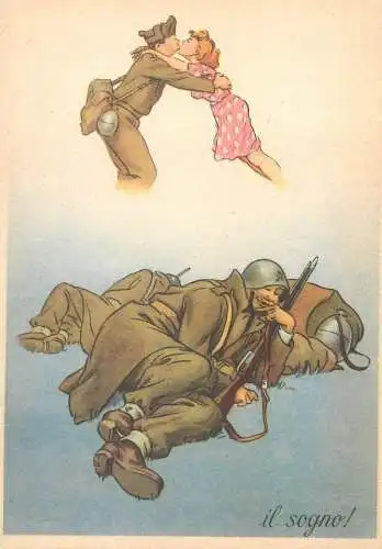 Military humour Italy caricature soldier`s dream " il sogno "