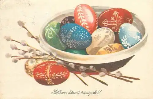 Easter greetings Hungary penciled eggs patterns