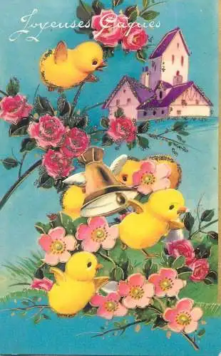 Joyeuses Paques poussins Easter greetings papercut novelty