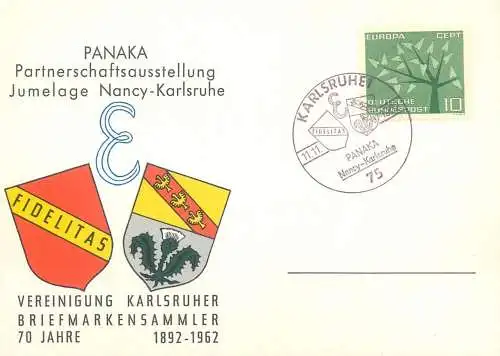 Deutschland Postkarte Europa Cept Panaka Partenerschaftsausstellung Jumelage Nancy - Karlsruhe