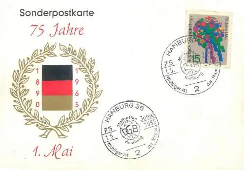 Deutschland Postkarte Sonderpostkarte 75 Jahre 1 Mai Hamburg 1965