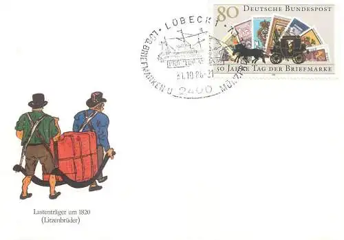 Deutschland Postkarte Lastentrager um 1820 ( Litzenbruder ) 1986 Bundespost Lubeck
