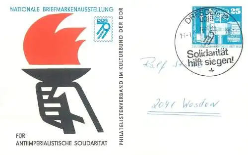 Deutschland Postkarte Nationale Briefmarkenausstellung fur Antiimperialistische Solidaritat