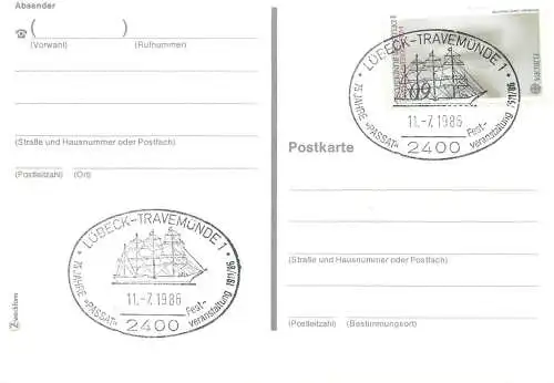 Deutschland Postkarte 1986 Lubeck - Travemunde 75 Jahre " Passat "