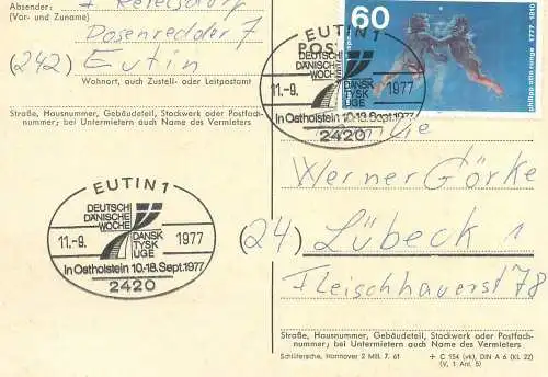 Deutschland Postkarte Eutin 1977