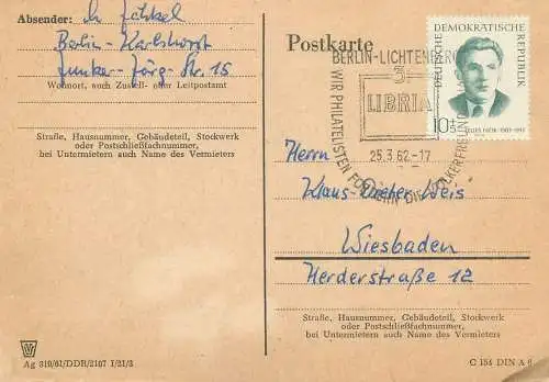 Deutschland Postkarte Libria Berlin 1962