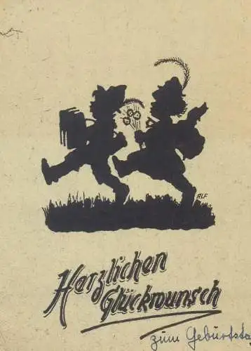 Birthday greetings 1948 Postkarte silhouette signed Alf