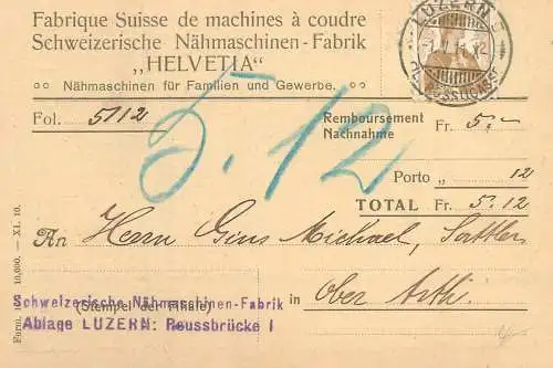 HELVETIA Fabrique suisse de machines à coudre 1911