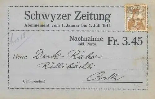 Schwyzer Zeitung Abonnement 1914 Buchdruckerei Emil Steiner Schwyz