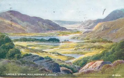 Killarney Lakes ladies view 1956 postcard