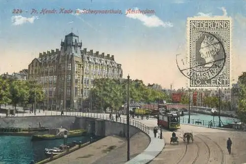 Postcard Netherlands Amsterdam tram Scheepvaarthuis