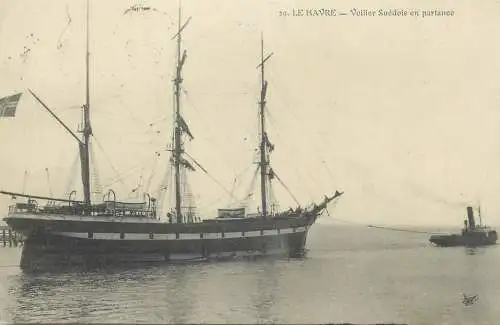 Postcard France Le Havre voillier Suedois en partance sailship carried