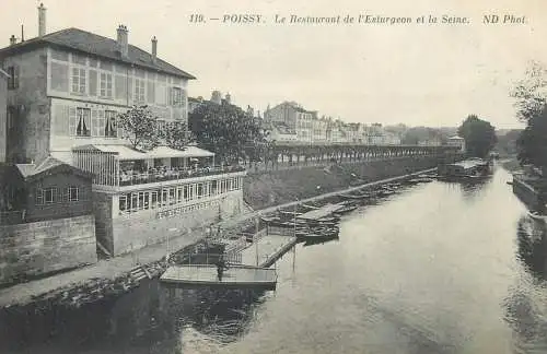 Postcard France Poissy Ile de France restaurant l'Esturgeon et la Seine
