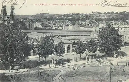Postcard France Nancy la gare eglise Saint Leon Faubourg Stanislas