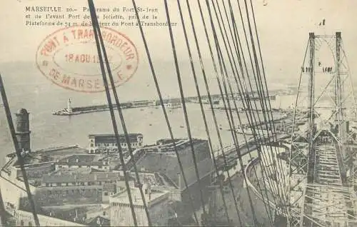Postcard France Marseille Fort St Jean panorama Port de la Joliette bridge and lighthouse 1922