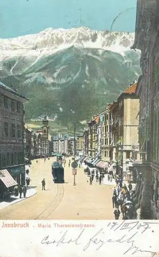 Postcard Austria Innsbruck Maria Theresienstrasse tram 1907
