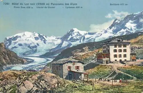Postcard Switzerland Hotel du Lac Noir panorama des Alpes 1929