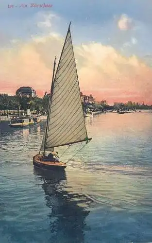 Postcard Switzerland Am Zurichsee sailboat