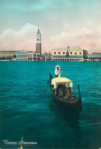 Postcard Italy Venice gondola tower
