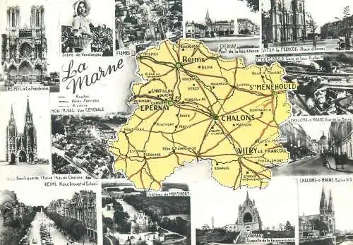 Postcard France Marne map