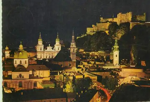 Postcard Austria Salzburg night view