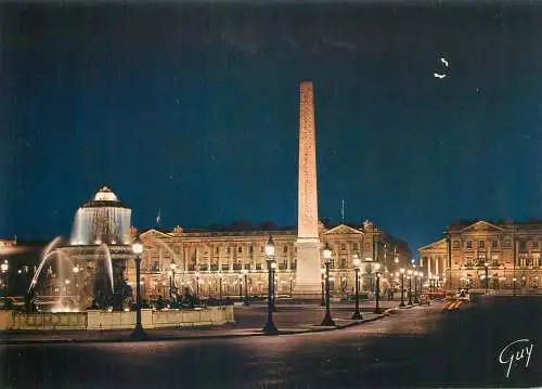 Postcard France Paris place de la Concorde illuminee l'obelisque de Louqsor