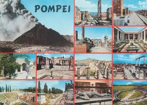 Postcard Italy Pompei volcano ruins multi view
