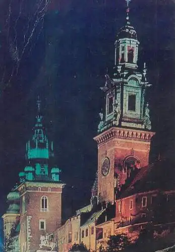 Postcard Poland Krakow night view