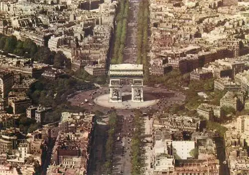 Postcard France Paris aerial view Arc de triomphe 1969