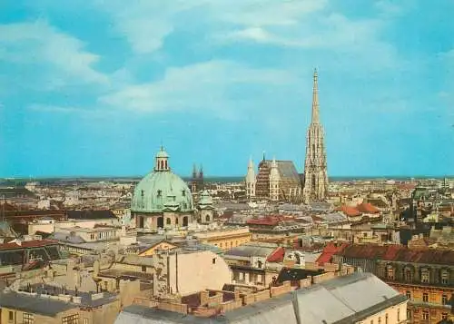 Postcard Austria Wien rooftop view Stephansdom und Peterskirche
