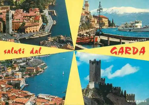 Postcard Italy saluti dal Garda multi view aerial 1973