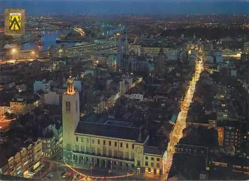 Postcard Belgium Oostende aerial night panorama 1982