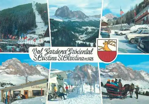 Postcard Italy Val Gardena Grodental multi view winter