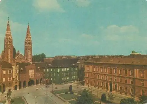 Postcard Hungary Szeged square of Martyrs of Arad 1966 clocktower