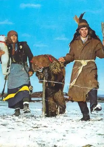 Postcard Romania winter Holiday customs folk traditional costumes ethnic types and scenes