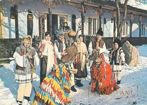 Post card Romania ethnic types and scenes folk traditional costumes winter holidays customs