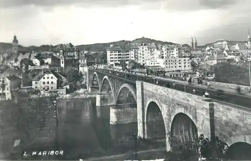 Postcard Slovenia Maribor arch bridge river scenery