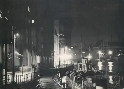 Postcard Poland Gdansk night over Motlawa