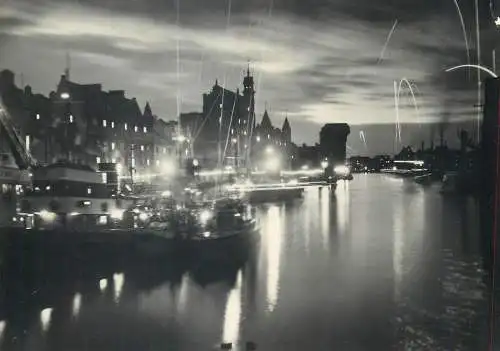 Postcard Poland Gdansk the Motlawa at night