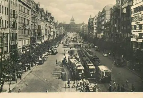 Postcard Czech Republic Prague Wenceslas Square tramway