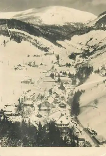 Postcard Poland Krknose Snezka snow-covered village valley panorama